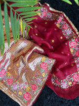 Red Kora Tissue embroidered