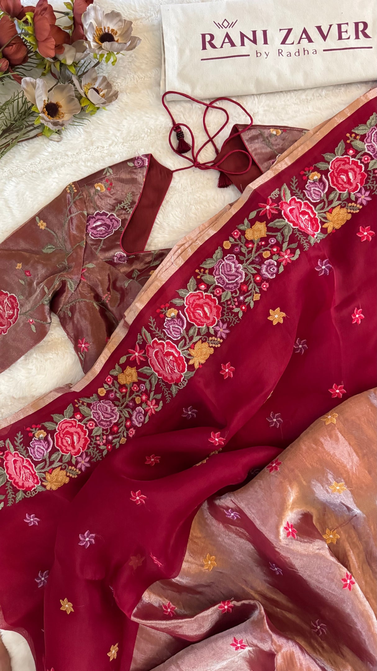 Red Kora Tissue embroidered