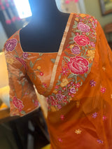 Burnt Orange Kora Tissue embroidered