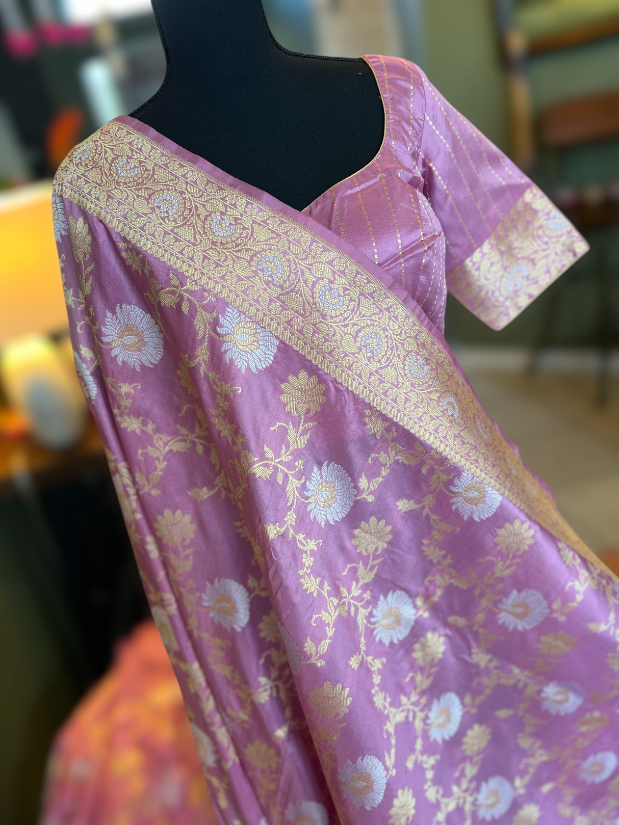 banarasi katan silk saree with pre stitched blouse