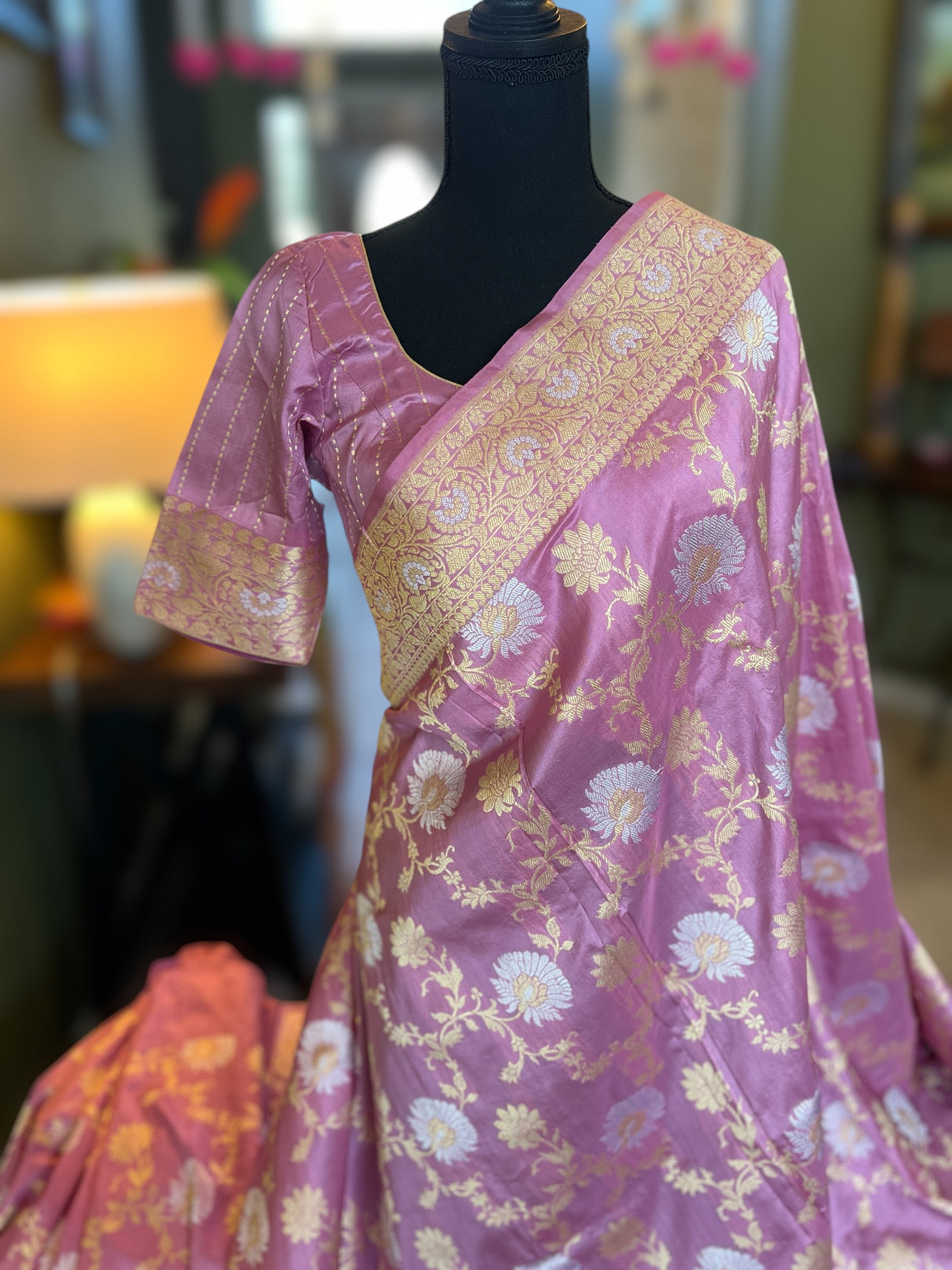 banarasi katan silk saree with pre stitched blouse