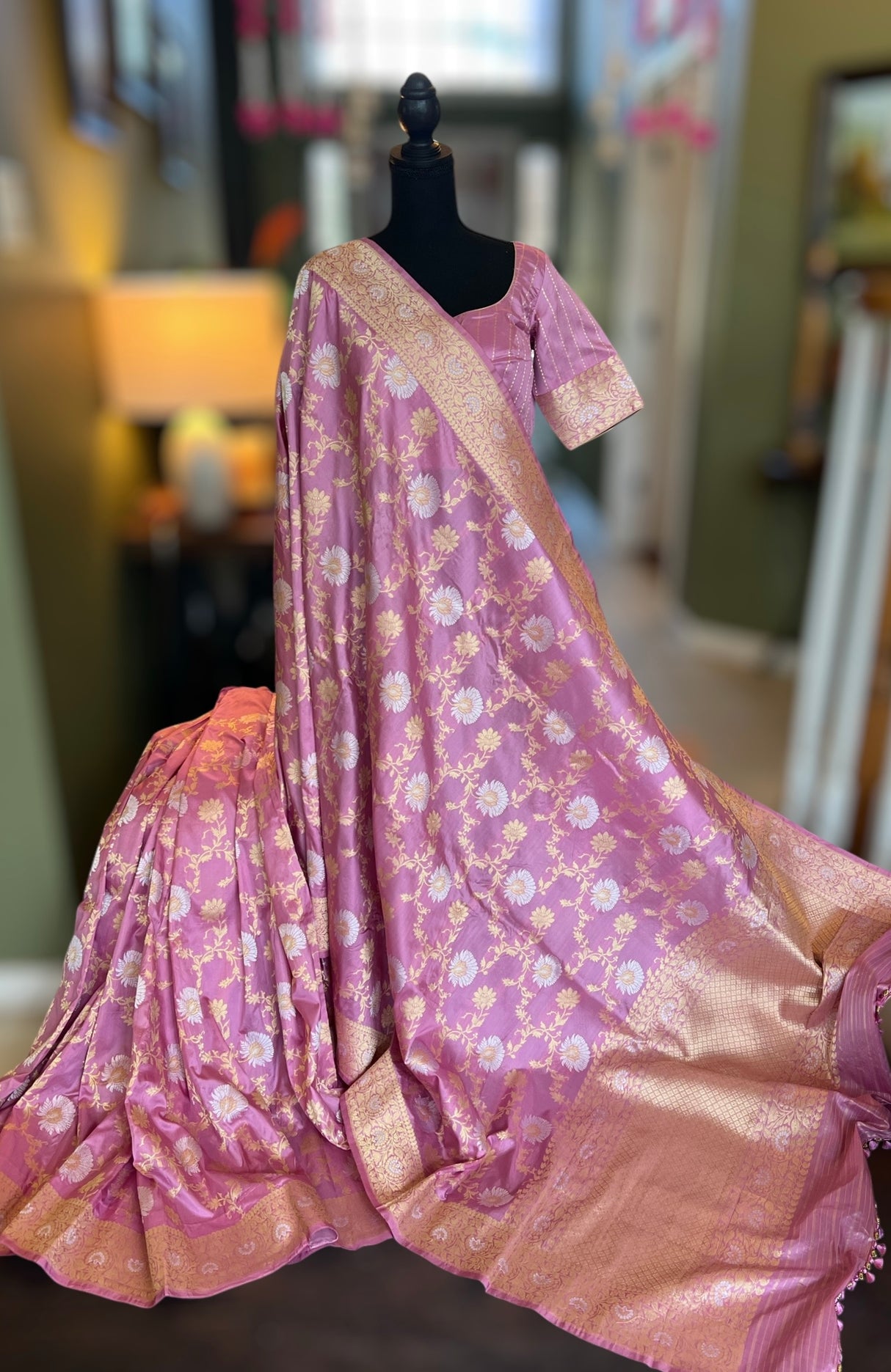 banarasi katan silk saree with pre stitched blouse