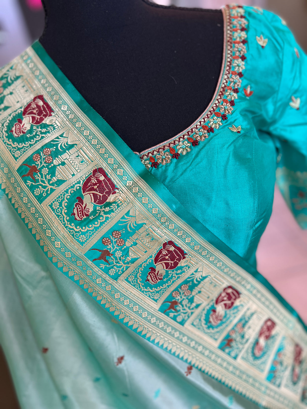 banarasi katan silk saree with pre stitched blouse