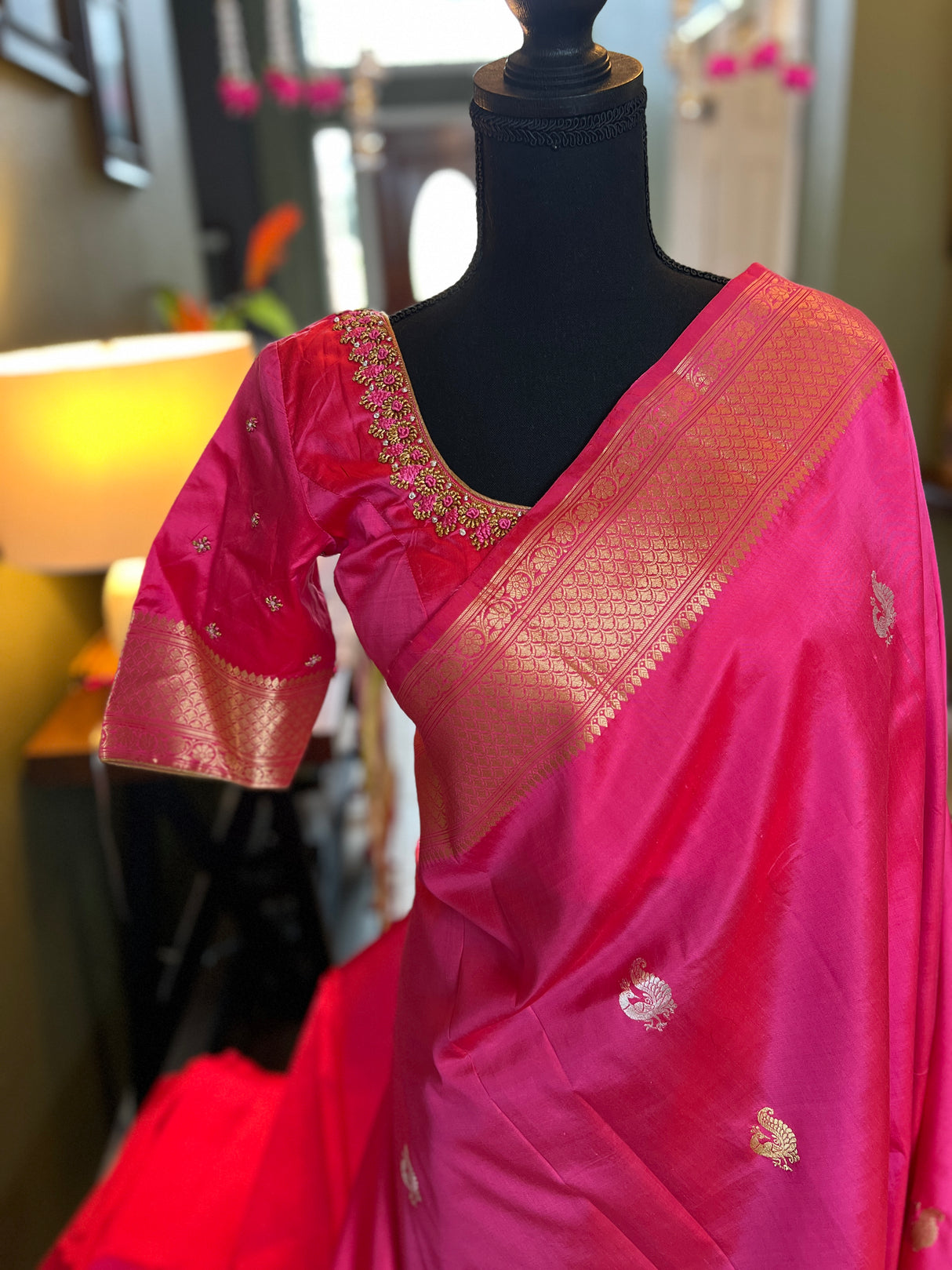 banarasi katan silk saree with pre stitched blouse