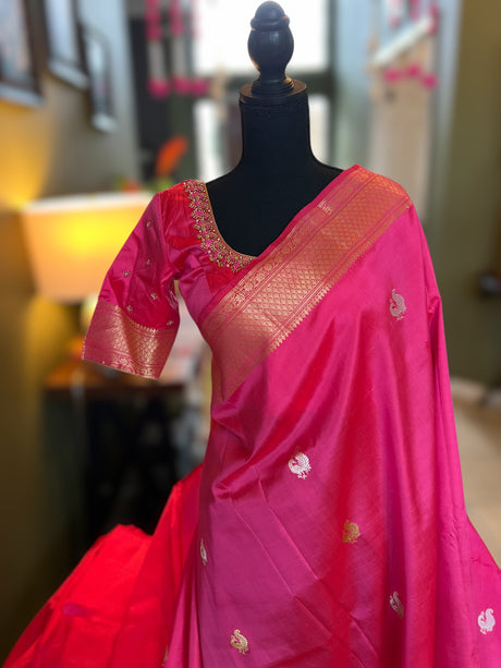 banarasi katan silk saree with pre stitched blouse