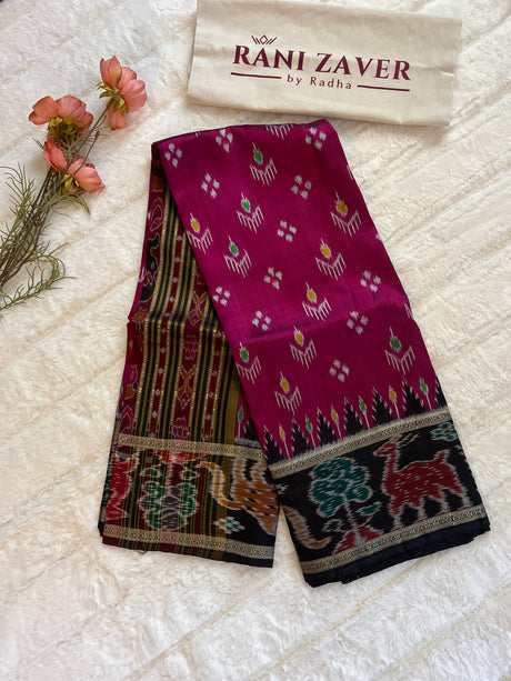 Sambalpuri Ikkat Handloom Silk Saree pink colour