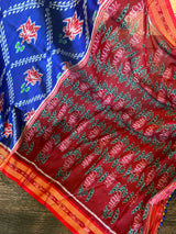 Sambalpuri Ikkat Handloom Silk Saree blue colour