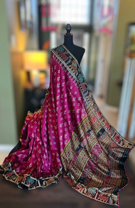 Sambalpuri Ikkat Handloom Silk Saree pink colour