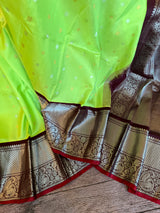 Long Border Gadwal Handloom Pure Silk With Pre-Stitched Blouse AUS