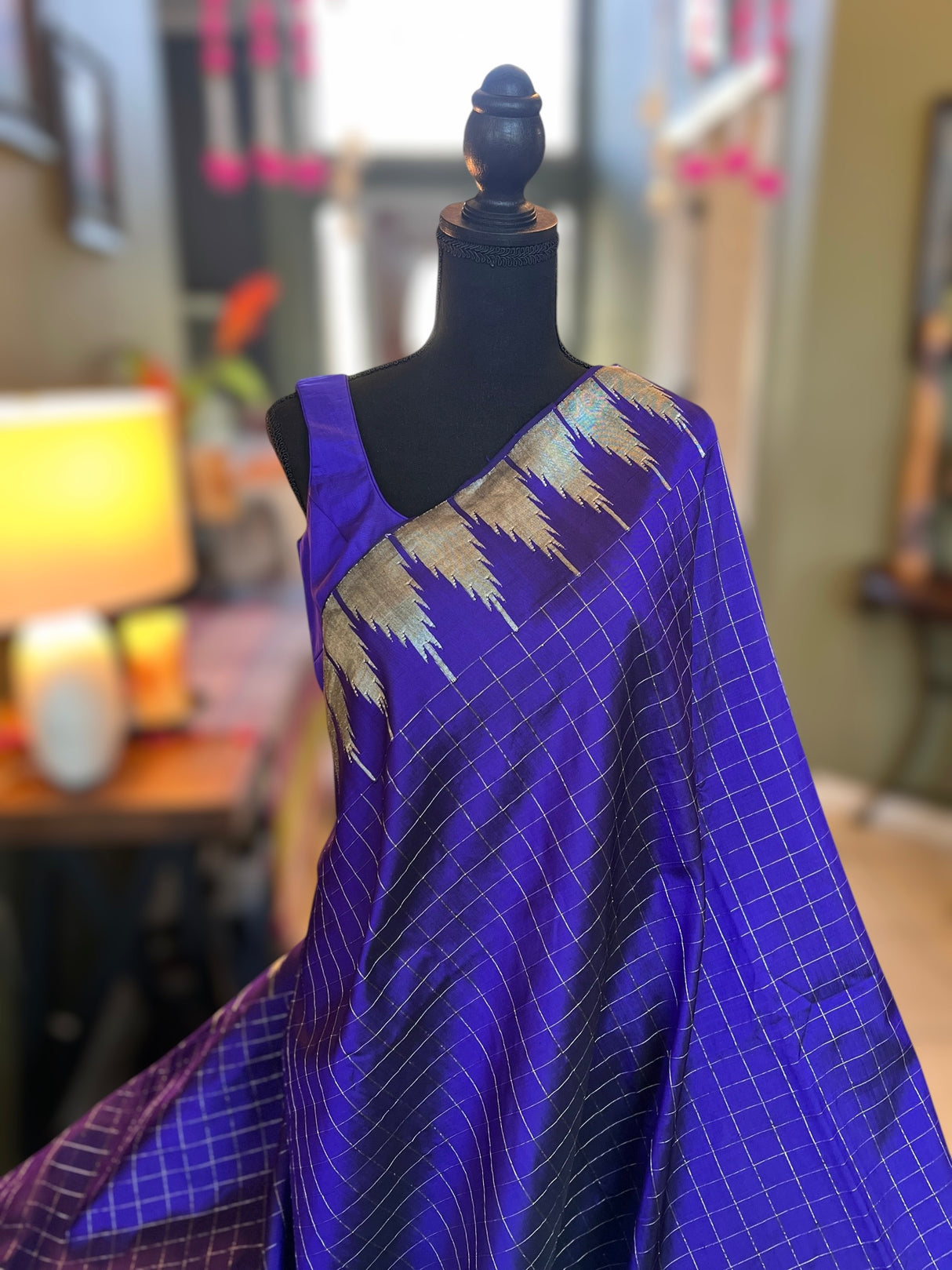 Deep Bluish Purple Mix Yeola Paithani  Handloom Pure Silk Silver ZariAUS