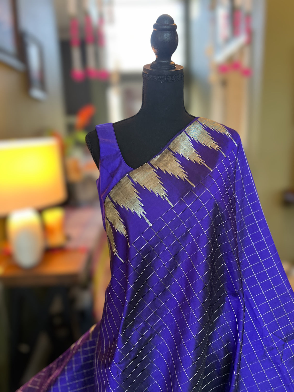 Deep Bluish Purple Mix Yeola Paithani  Handloom Pure Silk Silver ZariAUS