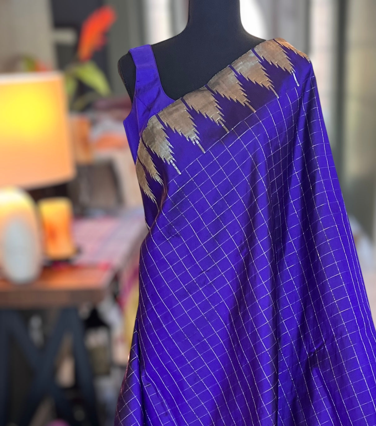 Deep Bluish Purple Mix Yeola Paithani  Handloom Pure Silk Silver ZariAUS