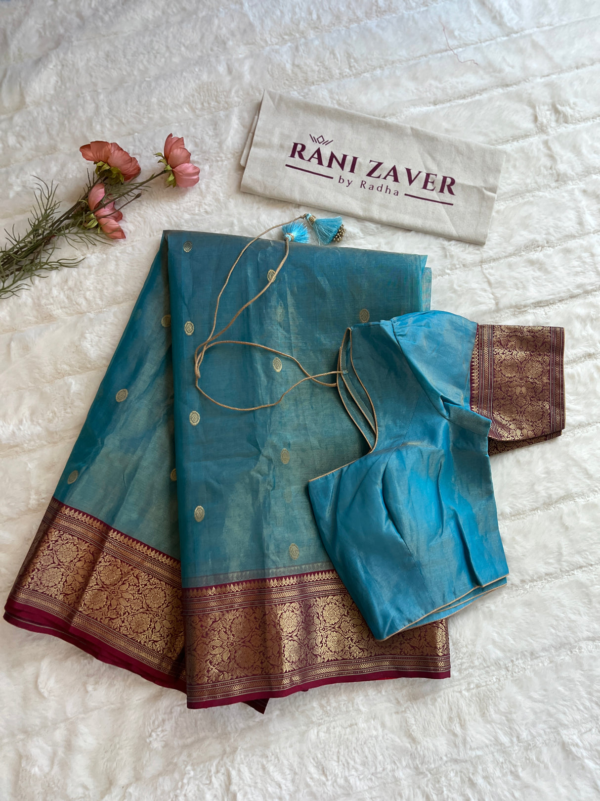 Chanderi Tissue Katan Handloom Pure Silk  With Pre-Stitched Blouse AUS