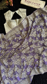 Lavender Georgette with silver Pita zari