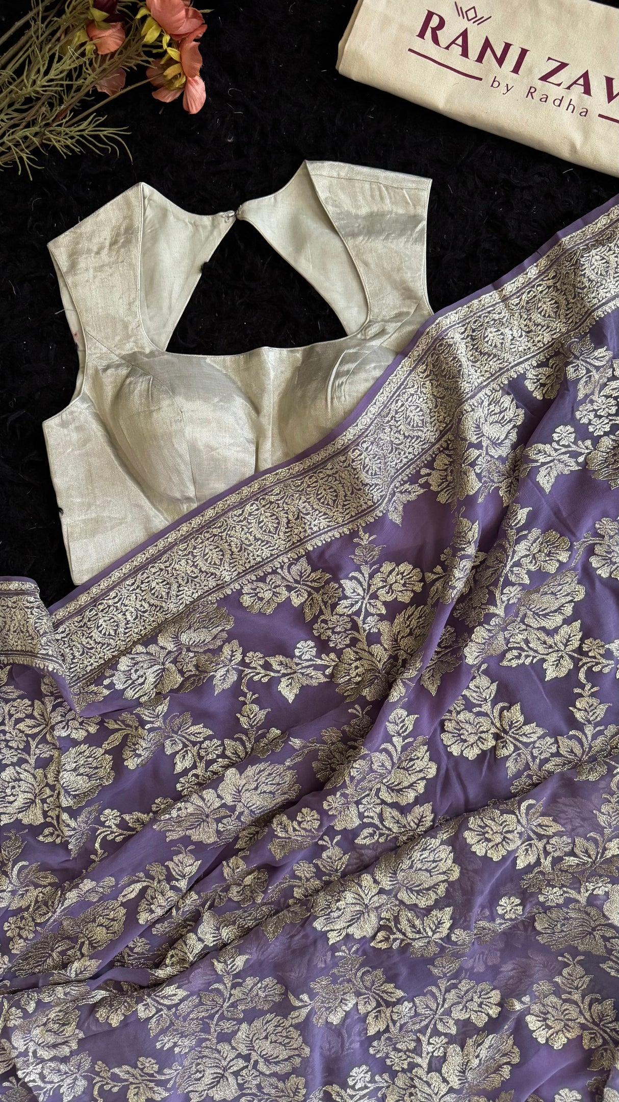 Lavender Georgette with silver Pita zari