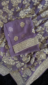 Lavender Georgette with silver Pita zari