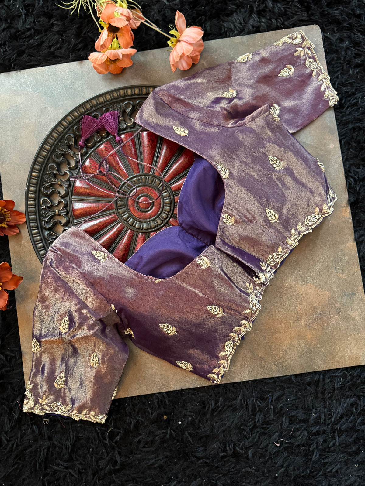 Purple Tissue Pure Organza Designer Saree