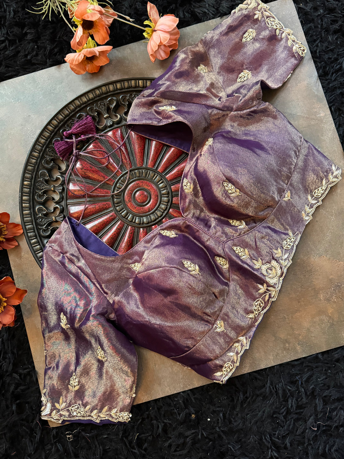 Purple Tissue Pure Organza Designer Saree