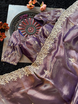 Purple Tissue Pure Organza Designer Saree