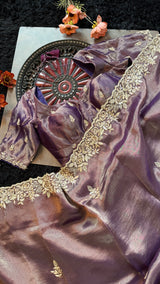 Purple Tissue Pure Organza Designer Saree