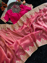 Rani Pink Tissue Pure Organza Designer Saree