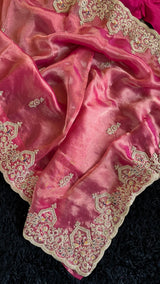 Rani Pink Tissue Pure Organza Designer Saree