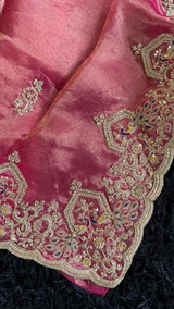 Rani Pink Tissue Pure Organza Designer Saree