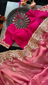 Rani Pink Tissue Pure Organza Designer Saree
