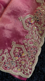 Rani Pink Tissue Pure Organza Designer Saree