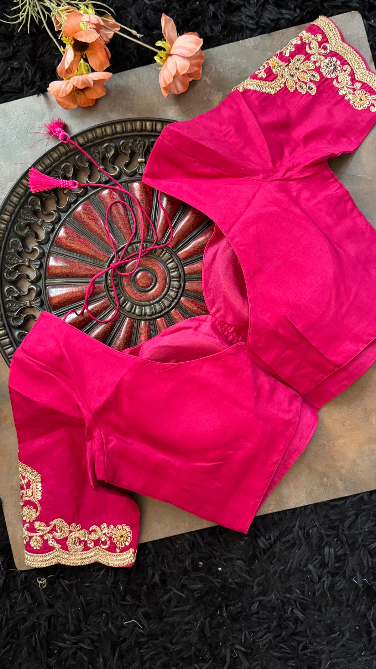 Rani Pink Tissue Pure Organza Designer Saree