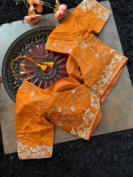 Burnt Orange Rust Tissue Pure Organza Designer Saree