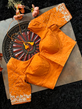 Burnt Orange Rust Tissue Pure Organza Designer Saree