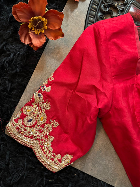 Red Tissue Pure Organza Designer Saree