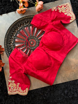 Red Tissue Pure Organza Designer Saree