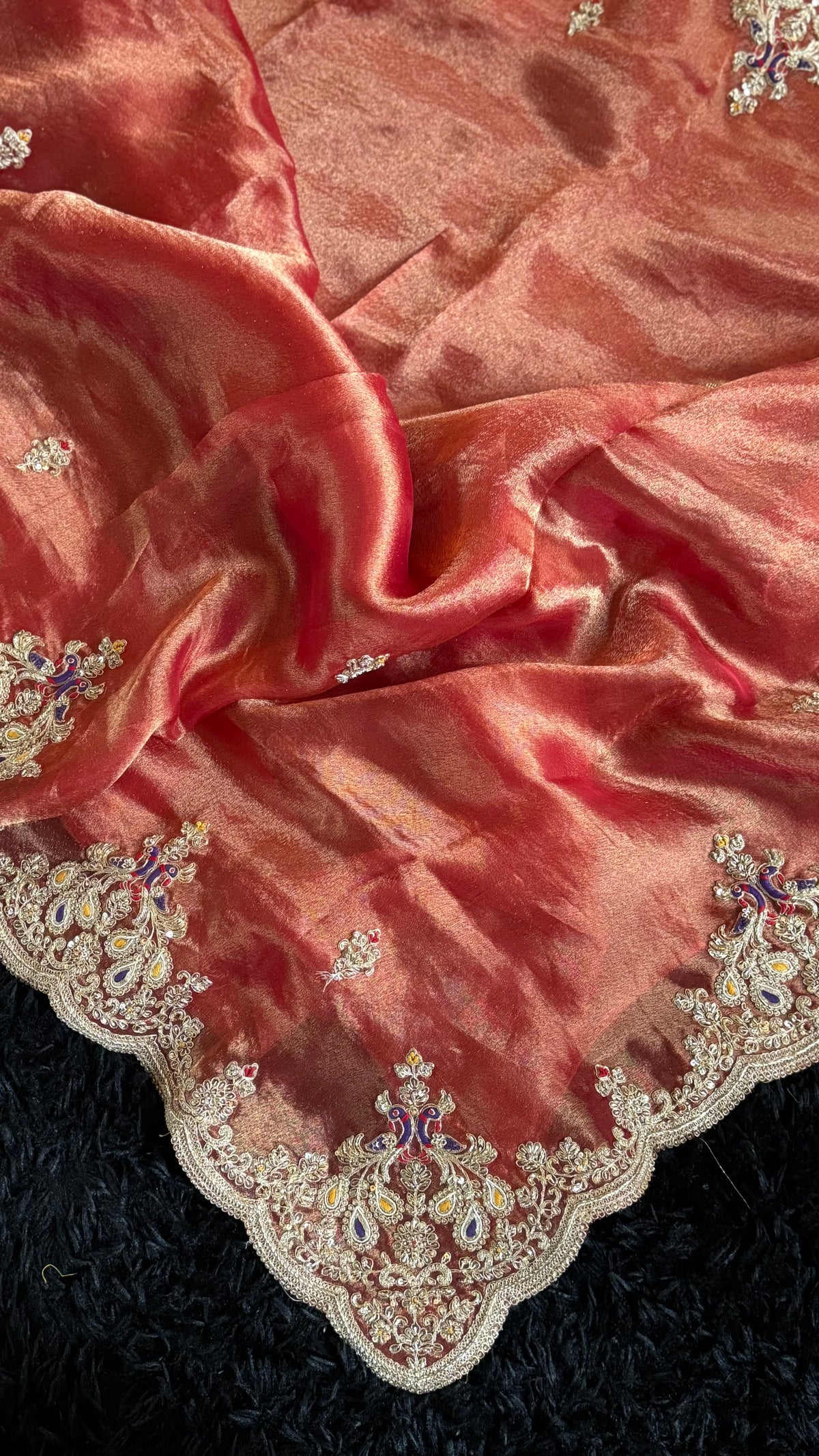 Red Tissue Pure Organza Designer Saree