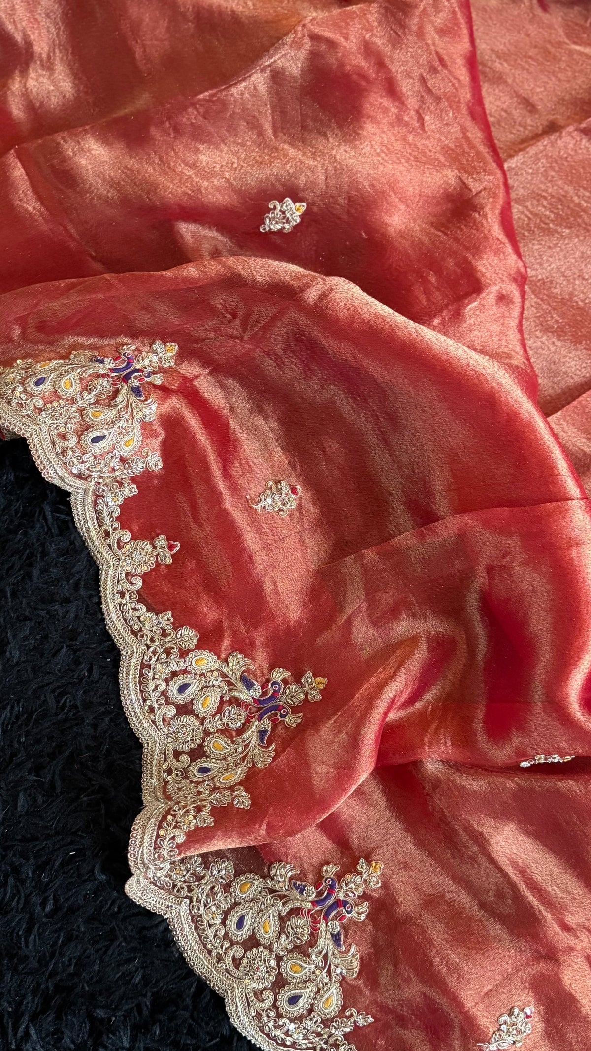 Red Tissue Pure Organza Designer Saree