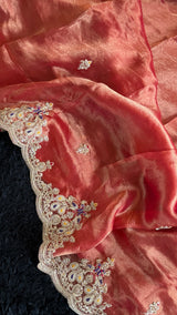 Red Tissue Pure Organza Designer Saree