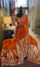 Burnt Orange Kora Tissue embroidered