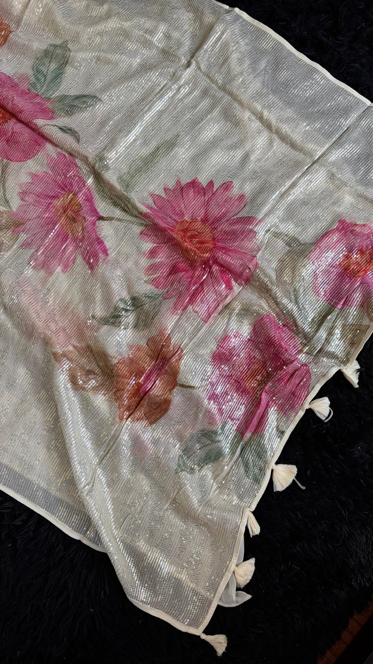 Ivory Floral Sequins on georgette