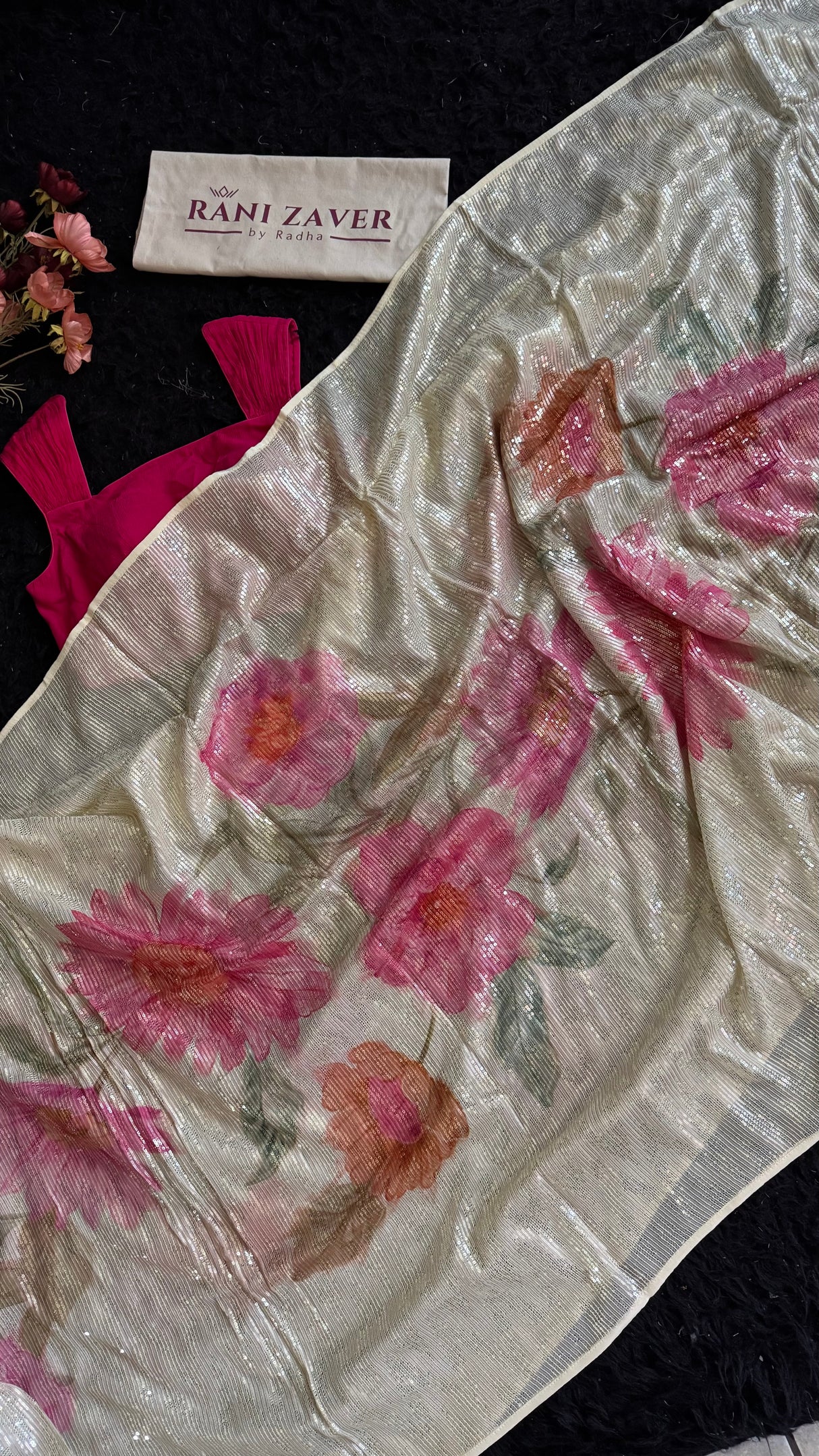 Ivory Floral Sequins on georgette