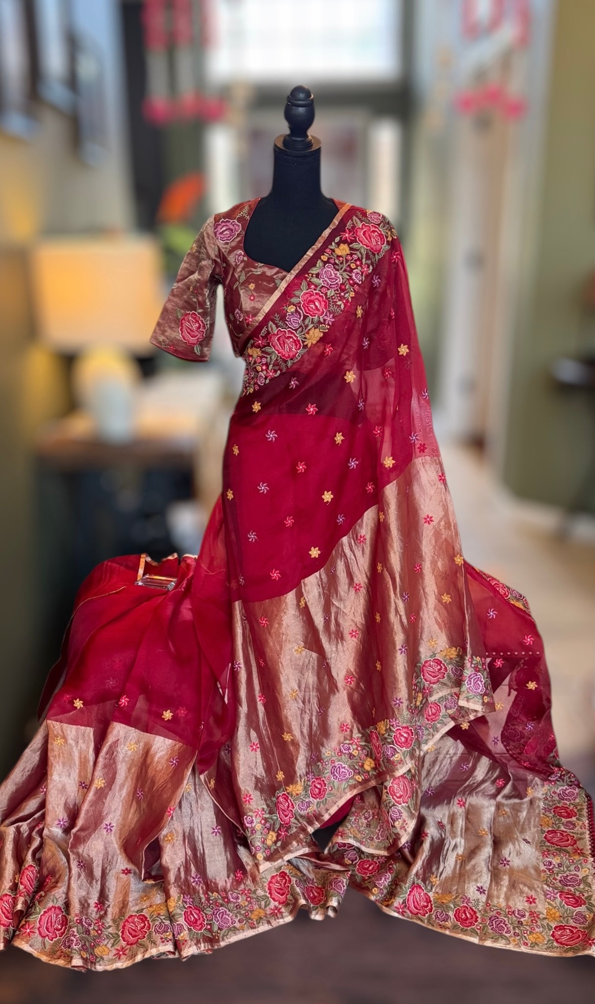 Red Kora Tissue embroidered