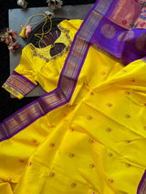 Yellow Purple Maharani Paithani Handloom Pure Silk