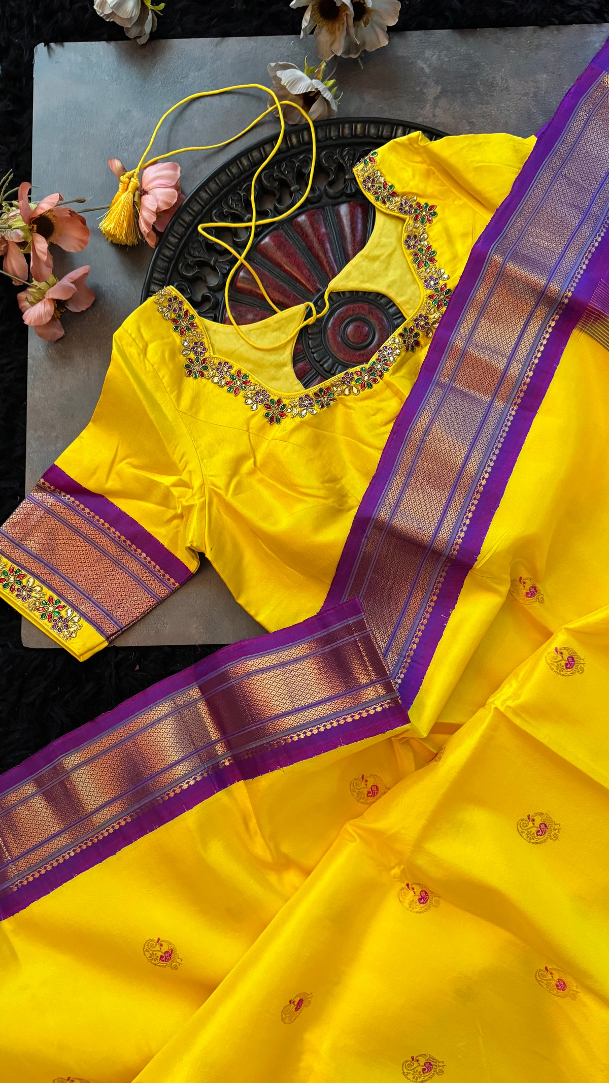Yellow Purple Maharani Paithani Handloom Pure Silk