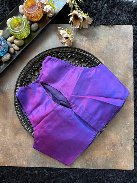 Purple Zero Neck Cut Away Sleeveless Pure Silk Blouse 36