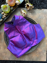 Purple Collar Zero Neck Cut Away Sleeveless Pure Silk Blouse 36