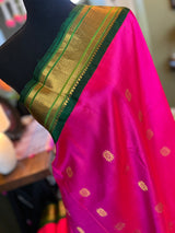 Pink green Kadiyal Maharani Paithani Handloom Pure Silk