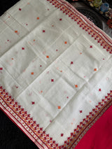 White Red Kutch Embroidery Kota