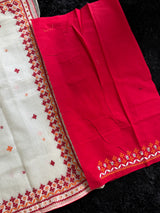 White Red Kutch Embroidery Kota