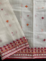 White Red Kutch Embroidery Kota