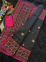 Black Multicolor Kutch Embroidery Kota